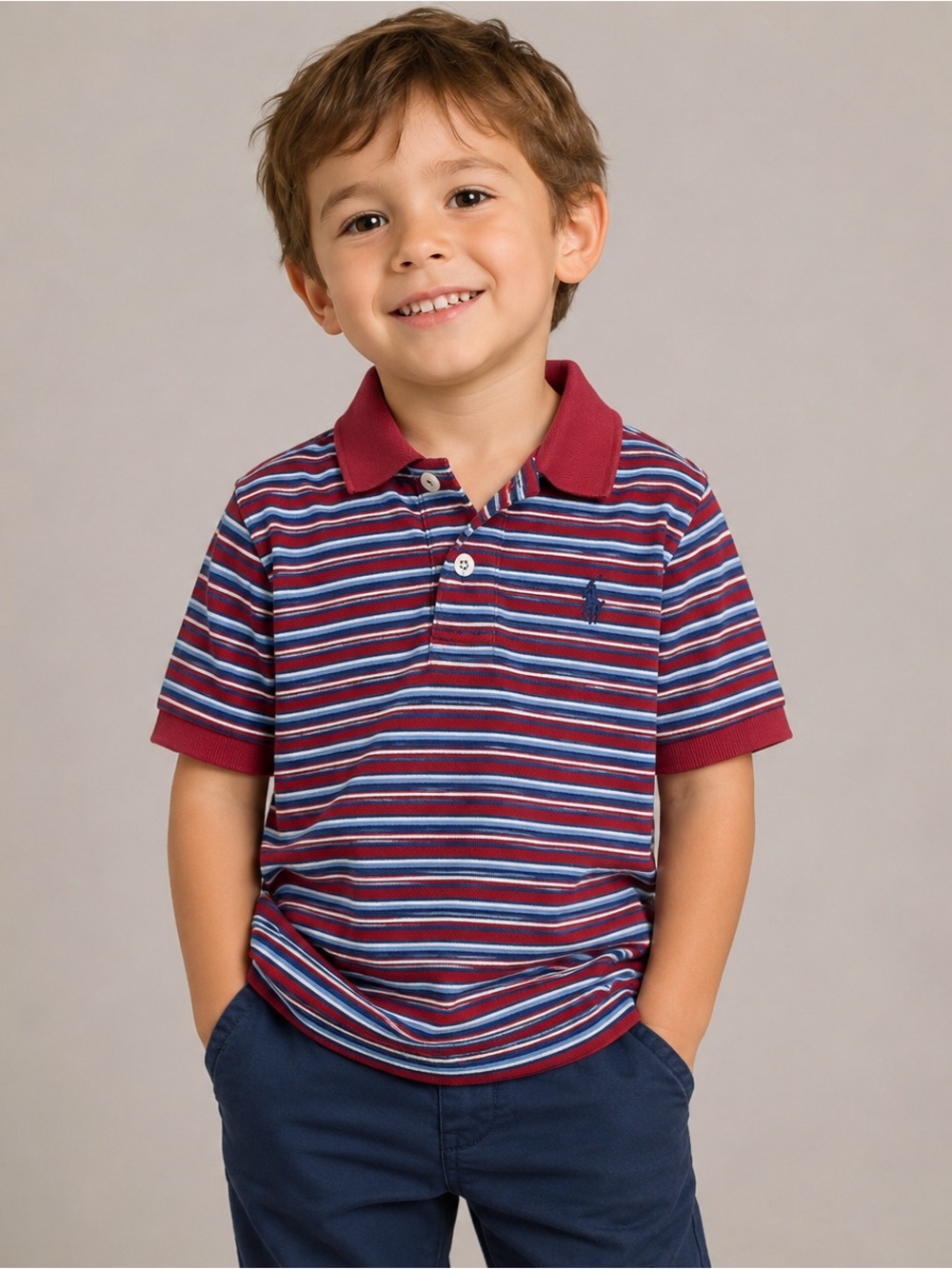 Youth Ralph Lauren Polo Shirt Boys 5 Red Blue Striped Cotton Classic Preppy Logo
